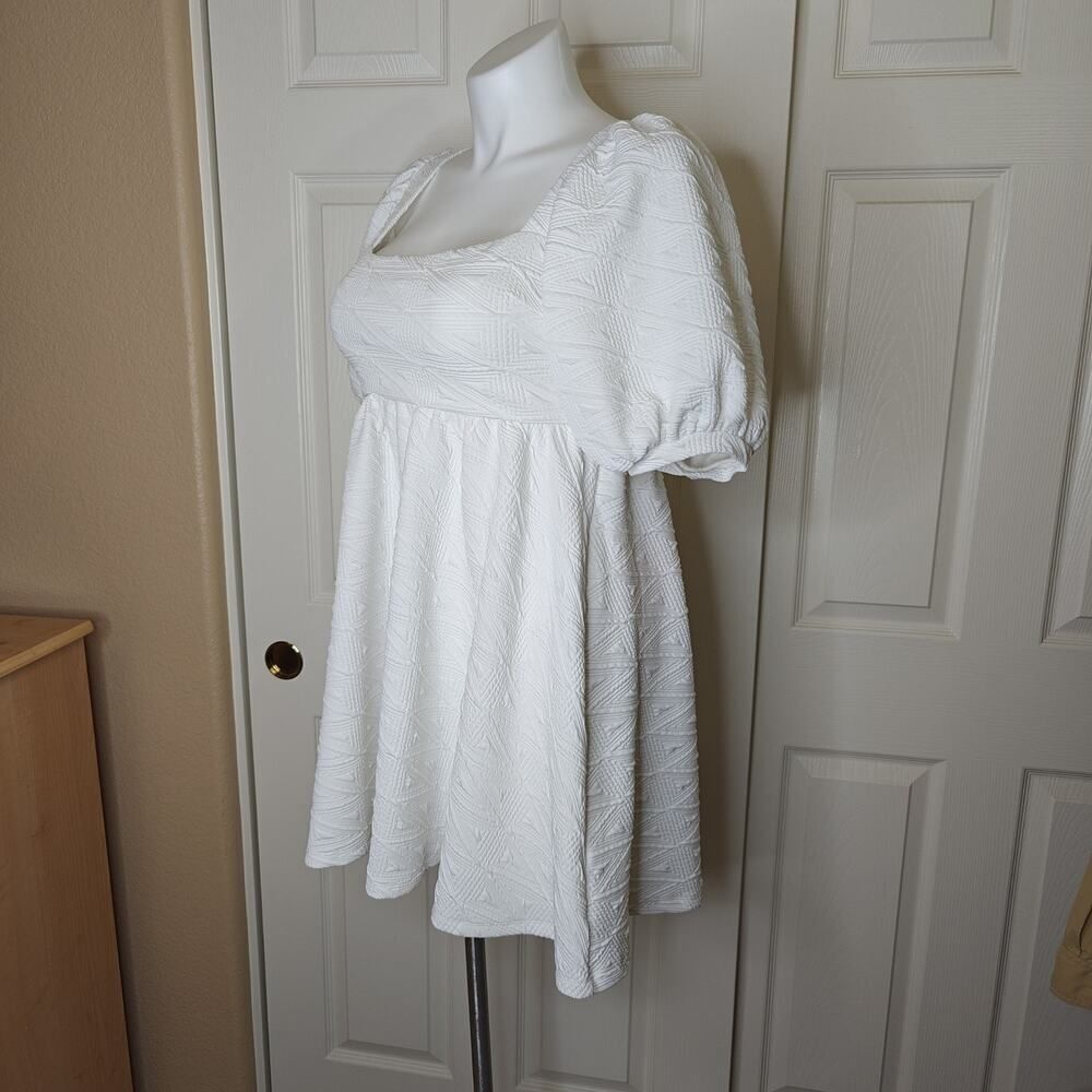 Free People White Puff Sleeve Mini Dress sz L - Picture 6 of 11
